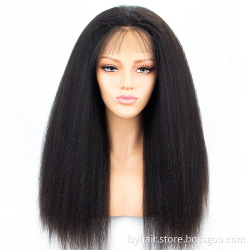Kinky Straight Full Lace Wig 10 to 40 Inch 100% Brazilian Kinky Straight Human Hair Wigs Pre Plucked Hair Line Full Lace  Wig